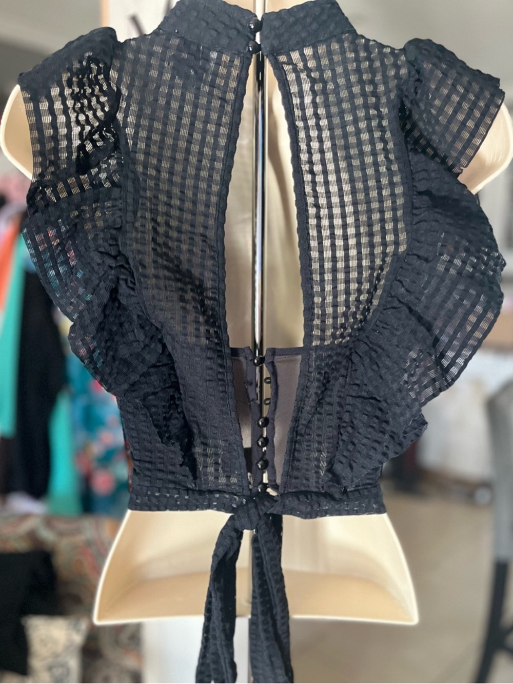 Mauve Black Sheer Grid Ruffle Sleeve Camisole - Picture 2 of 3